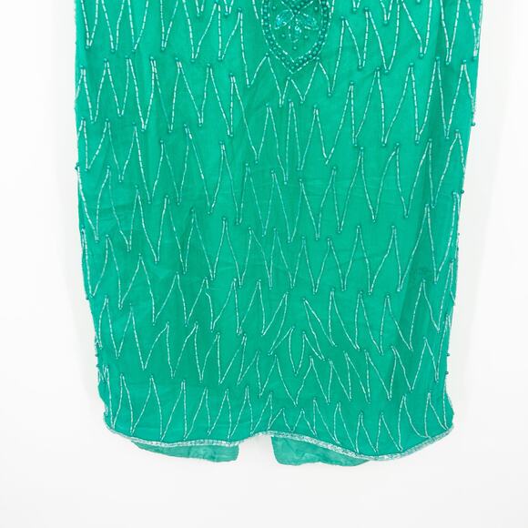Mark &‎ John Womens VTG Vintage 100% Silk Beaded Sequin Cocktail Dress M Green - Picture 3 of 11